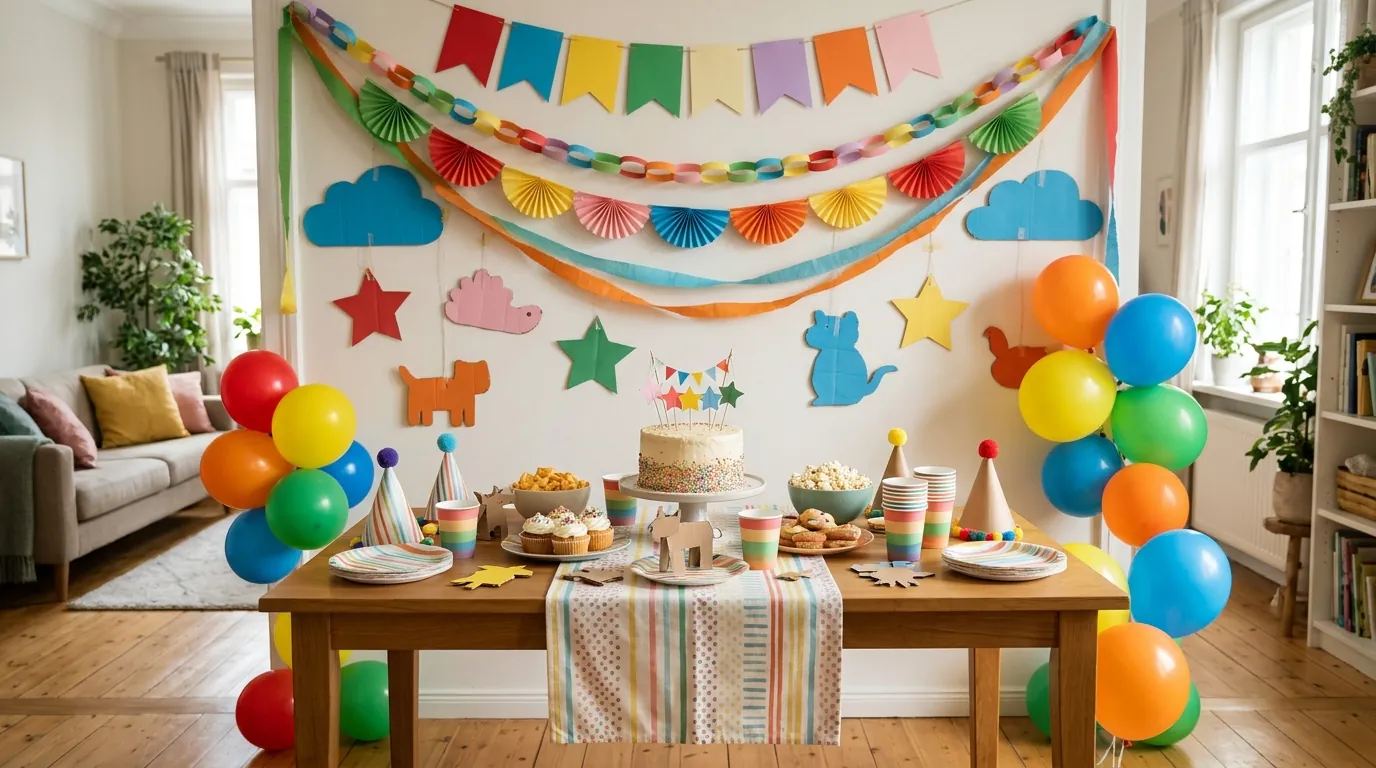 Budget-friendly DIY kids' birthday decorations with handmade paper garlands