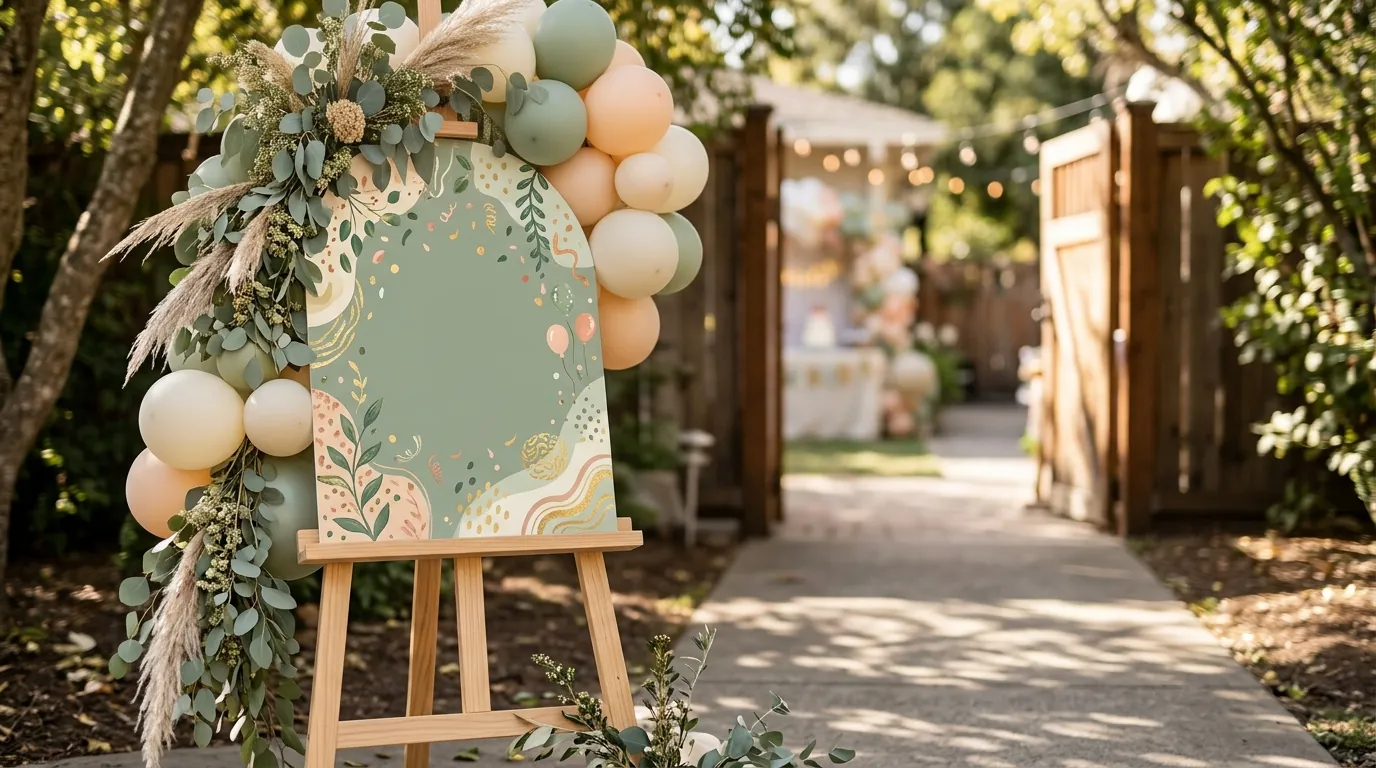 Welcome sign on an easel at a second birthday party entrance