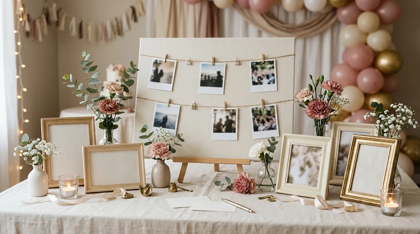 Teen birthday memory display with photo frames, decorative clips, and floral details